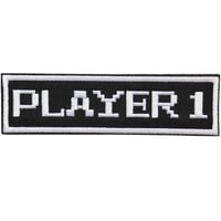 ワッペン PLAYER1（プレイヤー１） マジックテープ（ベルクロ・面ファスナー）着脱式 ミリタリー サバゲー ゲーム系おもしろ刺繍パッチ サイズ：10×2.7cm