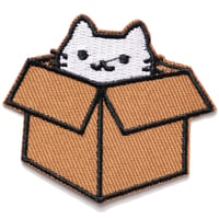 ワッペン 猫とダンボール箱 アイロン接着 かわいいネコ 刺繍パッチ 説明書（日本語）付き サイズ：横5.5cm×縦5cm