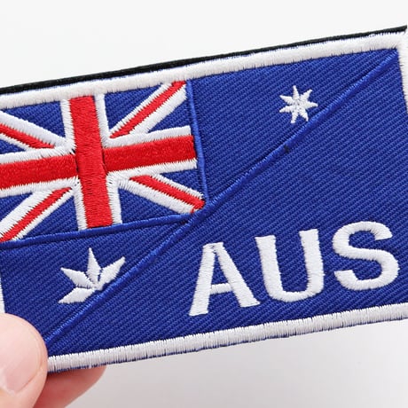 ワッペン オーストラリア 国旗 AUS マジックテープ（ベルクロ・面ファスナー）着脱式 ミリタリー サバゲー ブルーエンサインと星 刺繍パッチ サイズ：8.7×5.4cm