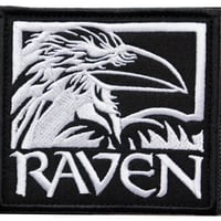 ワッペン カラス RAVEN（からす） マジックテープ（ベルクロ・面ファスナー）着脱式 ミリタリー サバゲー 刺繍パッチ 白 サイズ：8.5×8cm