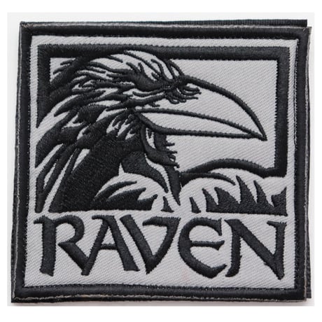 ワッペン カラス RAVEN（からす） マジックテープ（ベルクロ・面ファスナー）着脱式 ミリタリー サバゲー 刺繍パッチ グレー サイズ：8.5×8cm