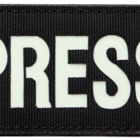 ワッペン PRESS（報道機関・マスコミ） 蓄光・発光素材 マジックテープ着脱式 サイズ：横9cm×縦5cm