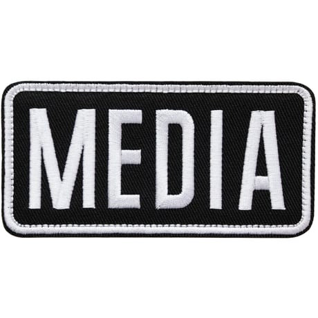 ワッペン MEDIA （メディア・報道機関・マスコミ） マジックテープ（ベルクロ・面ファスナー）着脱 ミリタリー サバゲー 刺繍パッチ 白枠