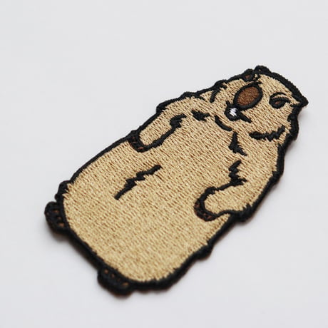 ワッペン マーモット ブサカワ系 動物 刺繍パッチ アイロン接着 説明書付き 横3.5cm×縦6.5cm