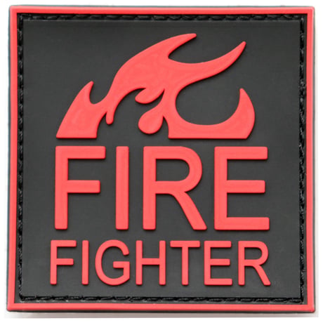 ワッペン 消防士 FIRE FIGHTER PVCパッチ マジックテープ（ベルクロ・面ファスナー）着脱 ミリタリー サバゲー（赤/黒） サイズ：6.8×6.8cm