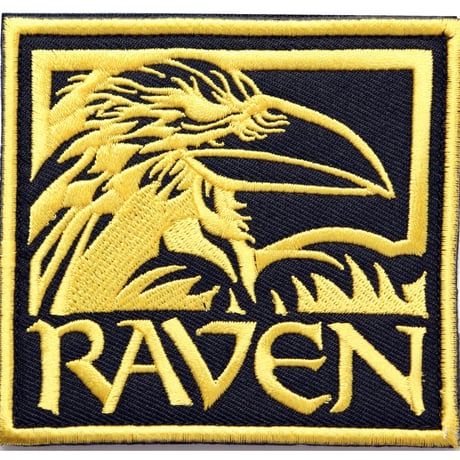 ワッペン カラス RAVEN（からす） マジックテープ（ベルクロ・面ファスナー）着脱式 ミリタリー サバゲー 刺繍パッチ 黄色 サイズ：8.5×8cm