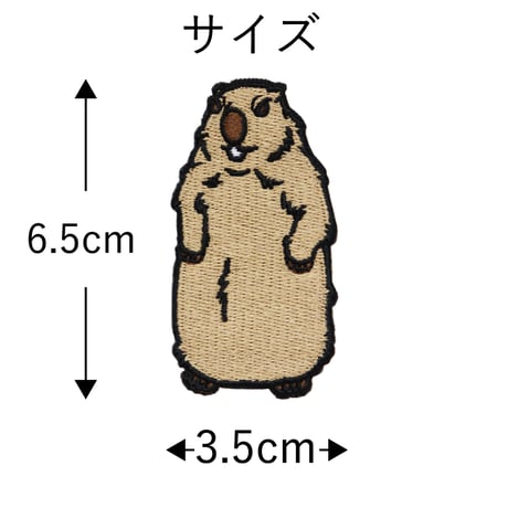 ワッペン マーモット ブサカワ系 動物 刺繍パッチ アイロン接着 説明書付き 横3.5cm×縦6.5cm