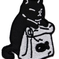 ワッペン 猫とエサ袋 アイロン接着 かわいい黒ネコの刺繍パッチ 説明書（日本語）付き  のコピー