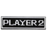 ワッペン PLAYER2（プレイヤー2） マジックテープ（ベルクロ・面ファスナー）着脱式 ミリタリー サバゲー ゲーム系おもしろ刺繍パッチ サイズ：10×2.7cm
