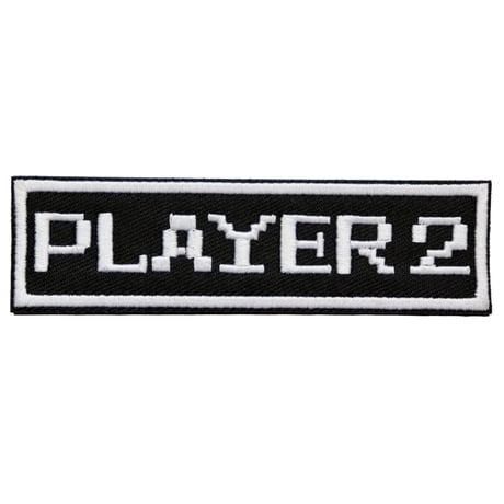 ワッペン PLAYER2（プレイヤー2） マジックテープ（ベルクロ・面ファスナー）着脱式 ミリタリー サバゲー ゲーム系おもしろ刺繍パッチ サイズ：10×2.7cm