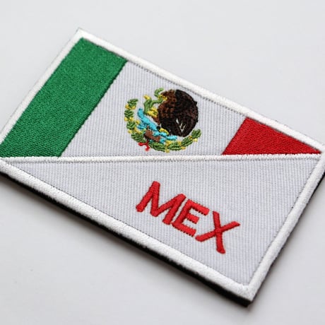 ワッペン メキシコ 国旗 MEX マジックテープ（ベルクロ・面ファスナー）着脱式 ミリタリー サバゲー 刺繍パッチ サイズ：8.7×5.4cm