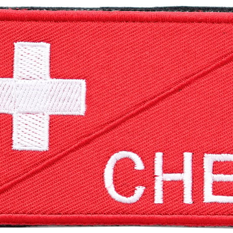ワッペン スイス 国旗 CHE マジックテープ（ベルクロ・面ファスナー）着脱式 ミリタリー サバゲー 刺繍パッチ サイズ：8.7×5.4cm