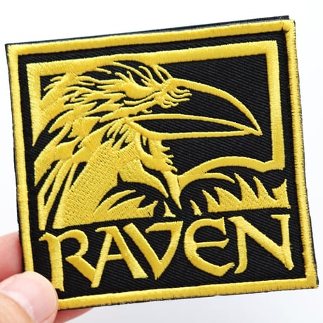 ワッペン カラス RAVEN（からす） マジックテープ（ベルクロ・面ファスナー）着脱式 ミリタリー サバゲー 刺繍パッチ 黄色 サイズ：8.5×8cm