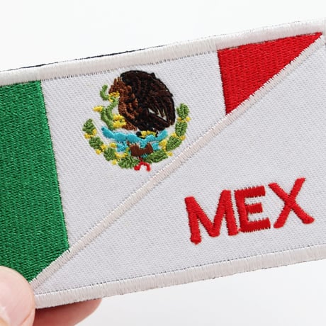 ワッペン メキシコ 国旗 MEX マジックテープ（ベルクロ・面ファスナー）着脱式 ミリタリー サバゲー 刺繍パッチ サイズ：8.7×5.4cm