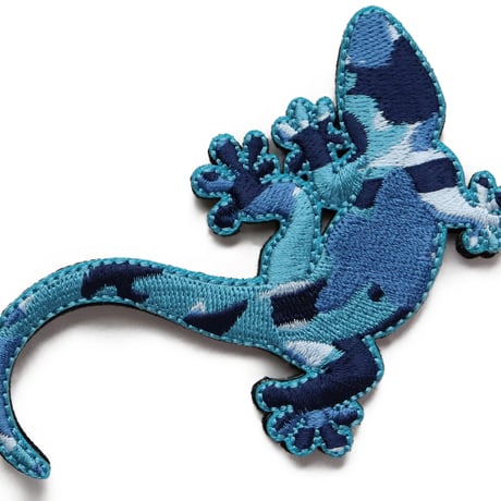 ワッペン トカゲ（ヤモリ） マジックテープ（ベルクロ・面ファスナー）着脱式 ミリタリー サバゲー 刺繍パッチ 青系