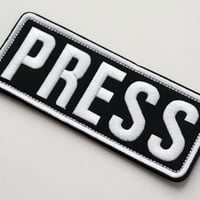 ワッペン PRESS（報道機関・マスコミ） マジックテープ着脱 刺繍パッチ 大 サイズ：12.5cm×縦5cm