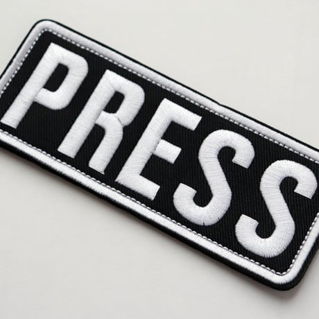 ワッペン PRESS（報道機関・マスコミ） マジックテープ着脱 刺繍パッチ 大 サイズ：12.5cm×縦5cm