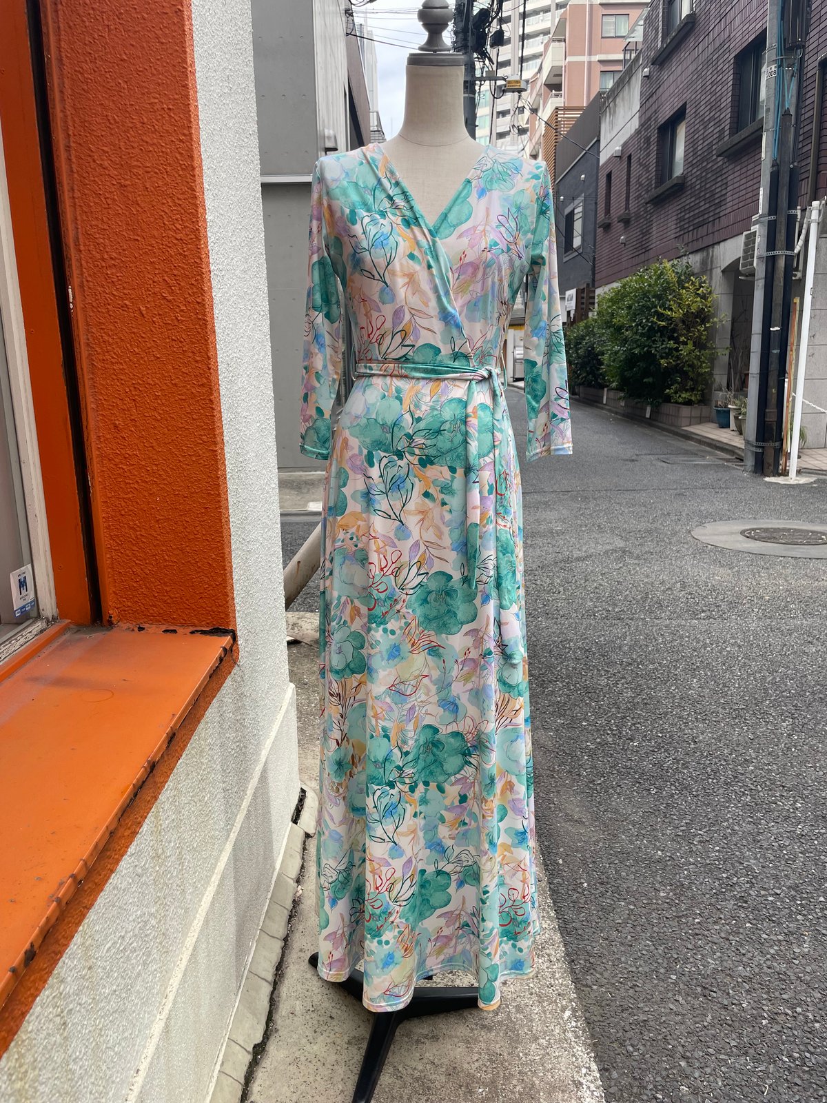 エメラルドグリーン 花 マキシ丈ワンピース fifilles インポート Paris