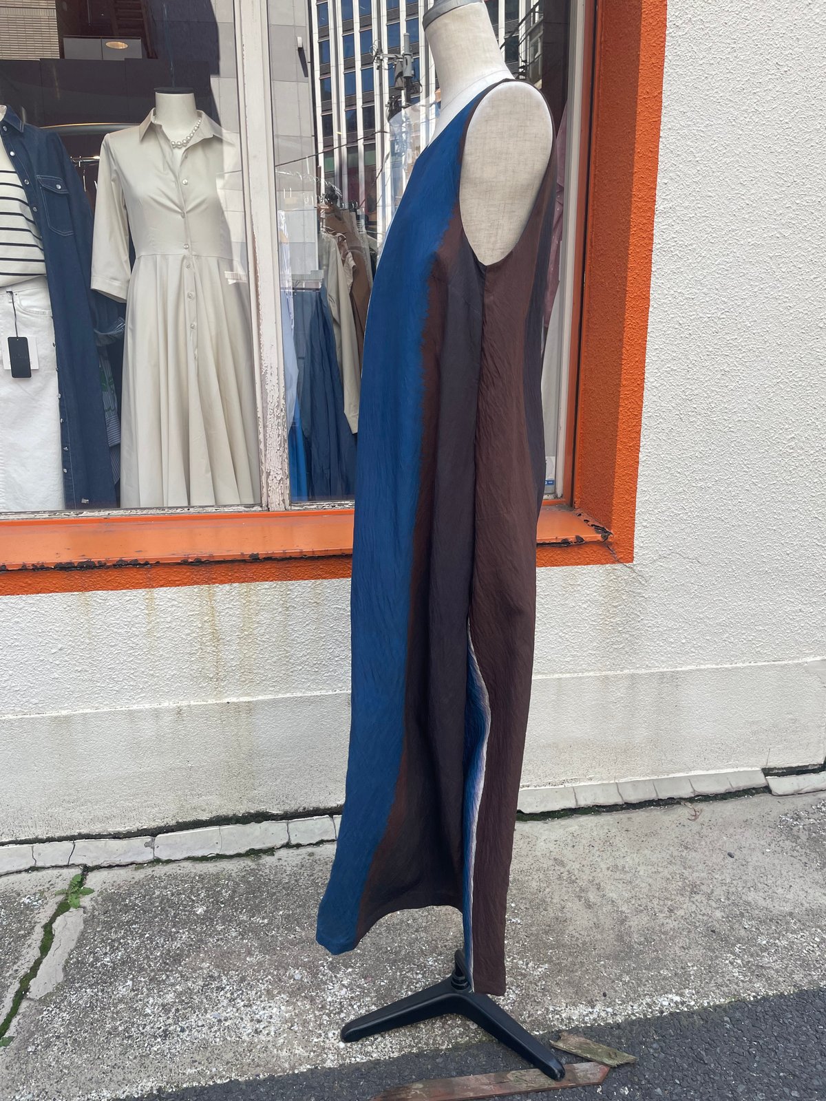 藍染風 ロング丈ワンピース IL VENTO & LA SETA ITALY Sサイズ イン