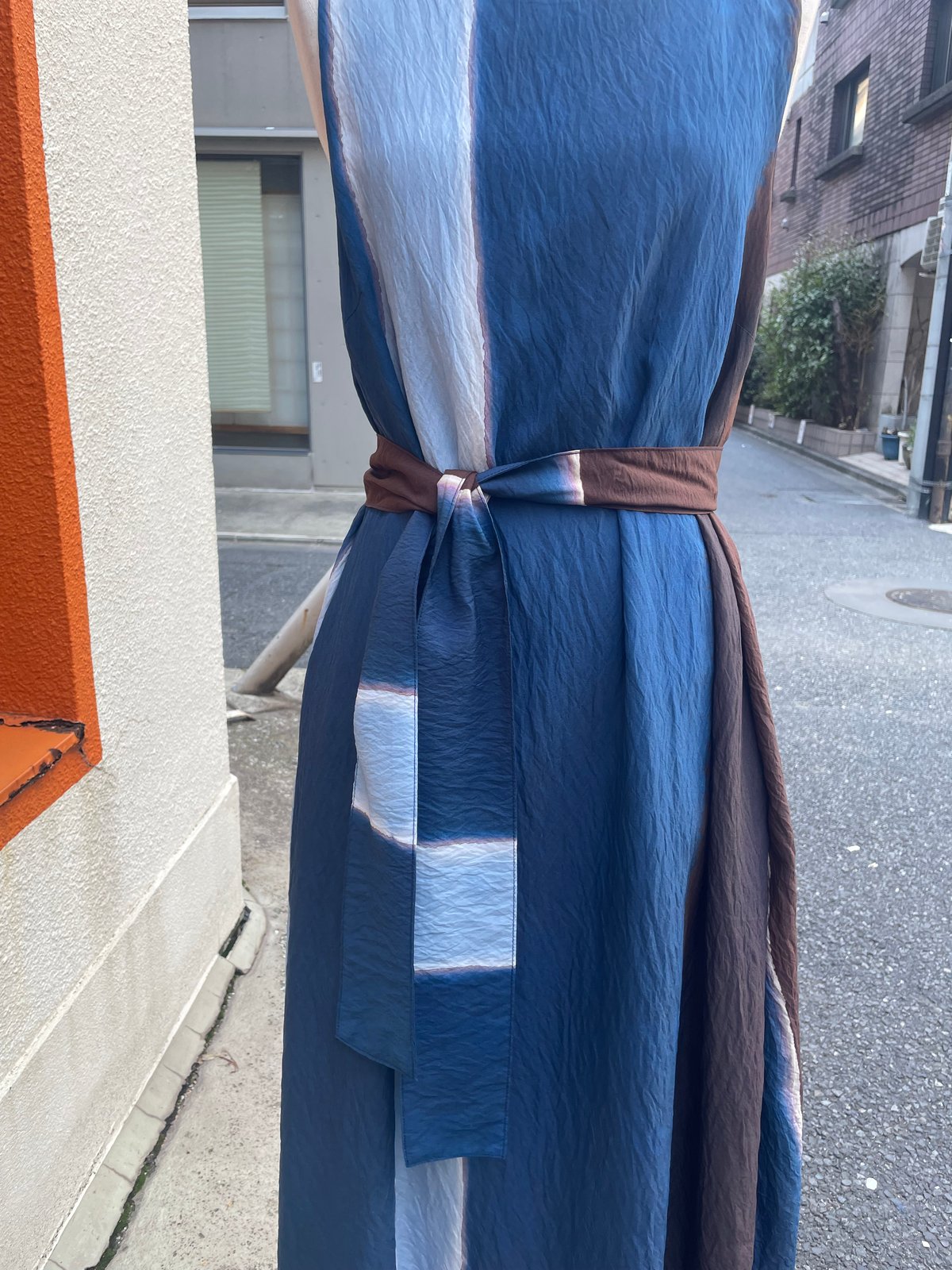 藍染風 ロング丈ワンピース IL VENTO & LA SETA ITALY Sサイズ イン