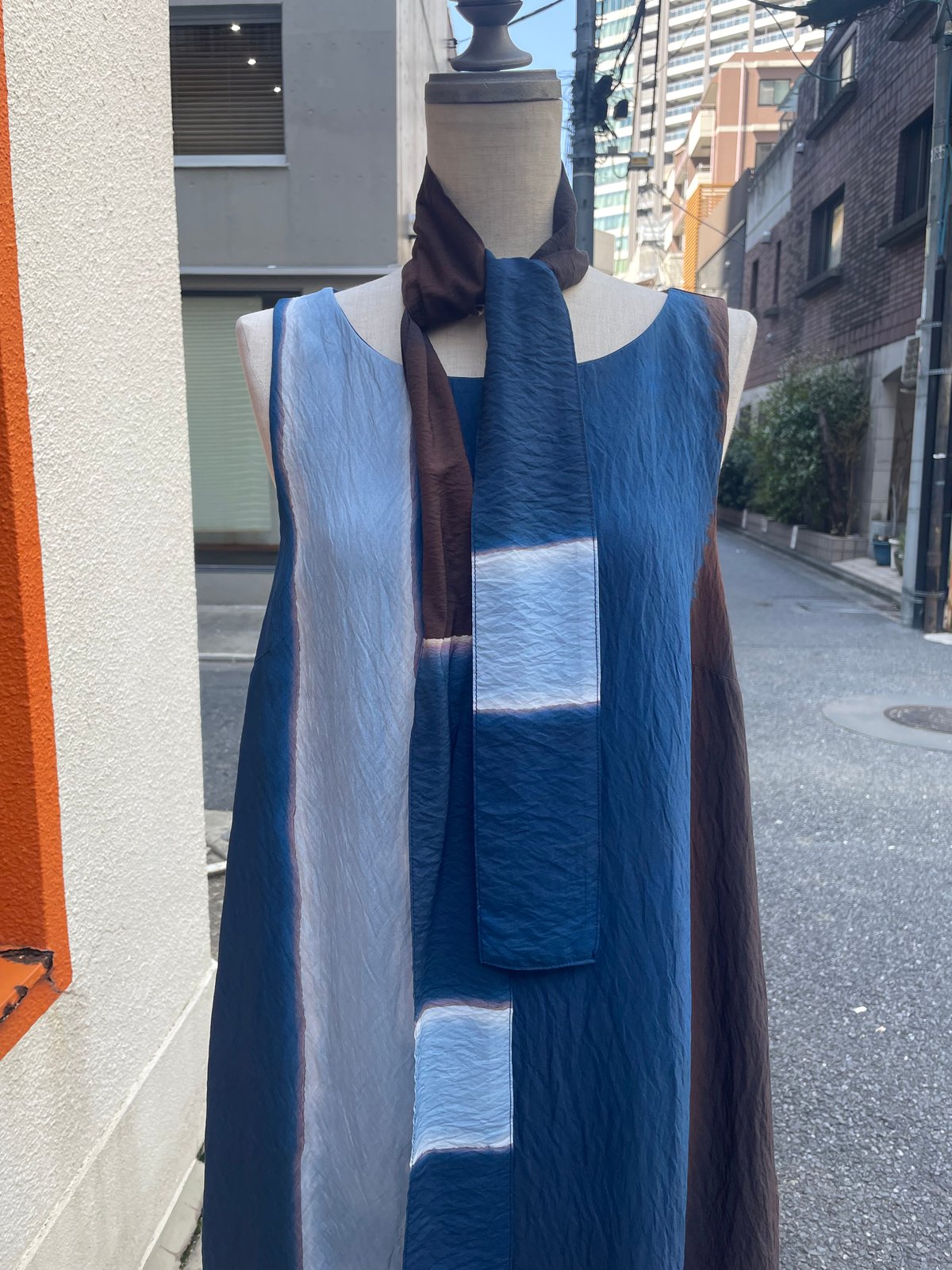 藍染風 ロング丈ワンピース IL VENTO & LA SETA ITALY Sサイズ イン