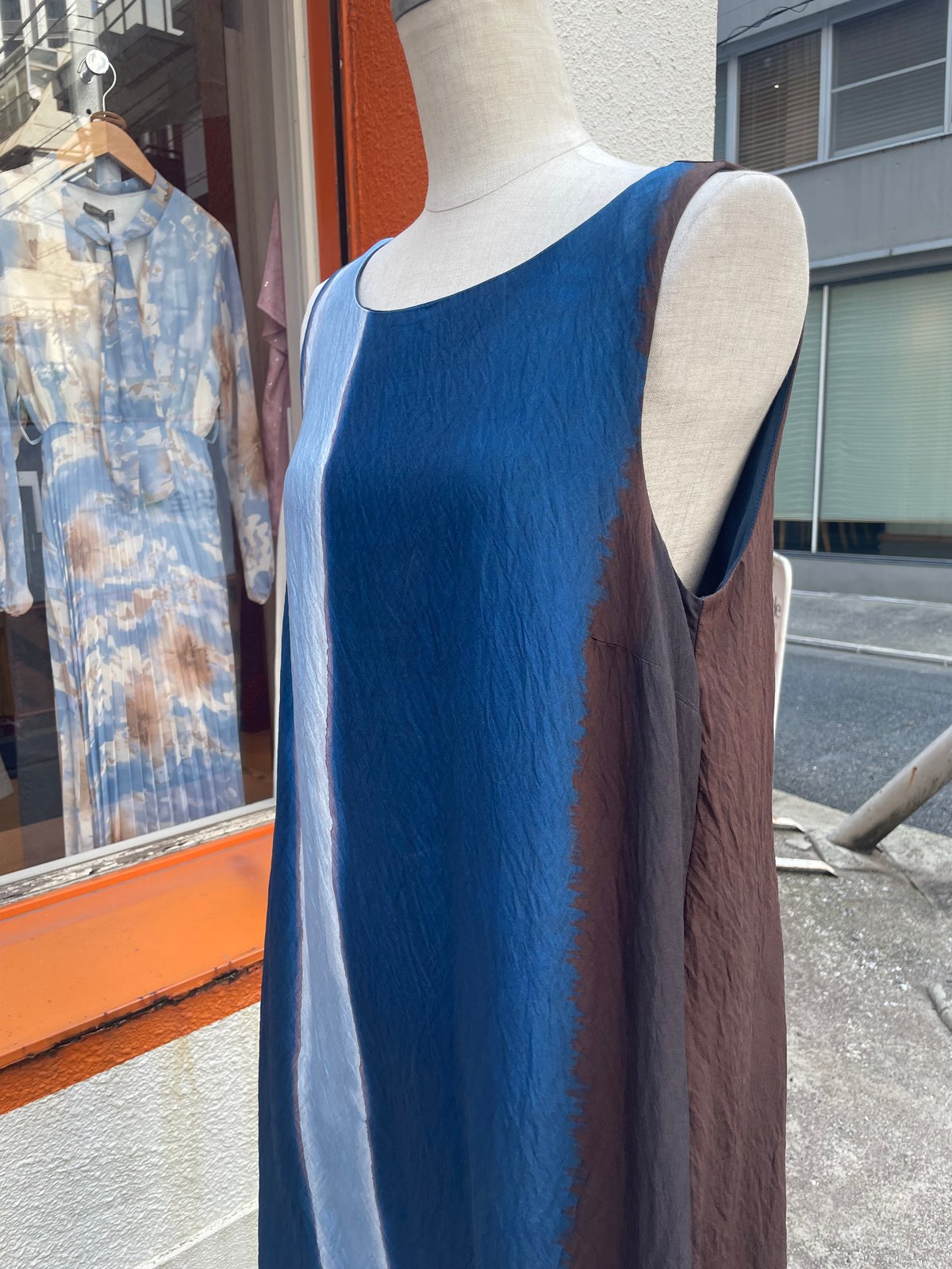 藍染風 ロング丈ワンピース IL VENTO & LA SETA ITALY Sサイズ イン