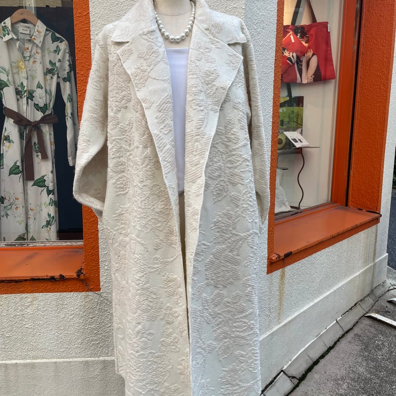 CAFFE LARDO バニラホワイト ジャガード オープンコート ITALY ウール