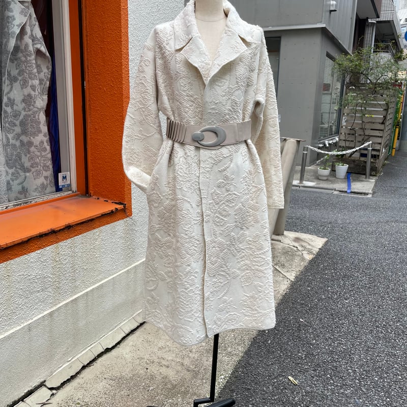 CAFFE LARDO バニラホワイト ジャガード オープンコート ITALY ウール