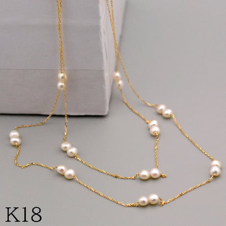 【K18YG】バロックパール ロングステーションネックレス
