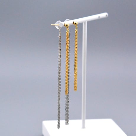【K18YG / Pt900】コンビカラー ダブルタッセル チェーンピアス