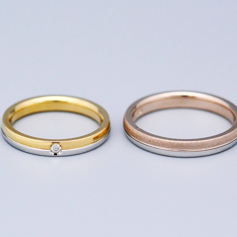 Pt950 × K18PG / K18YG】コンビKOUMARU ストレートマリッジリング〈