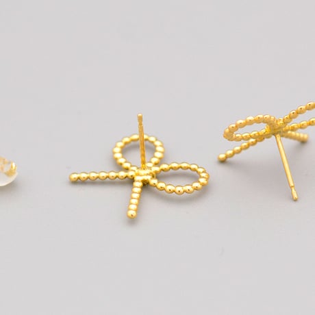 【K18YG】ゴールドボール リボンダイヤモンドピアス