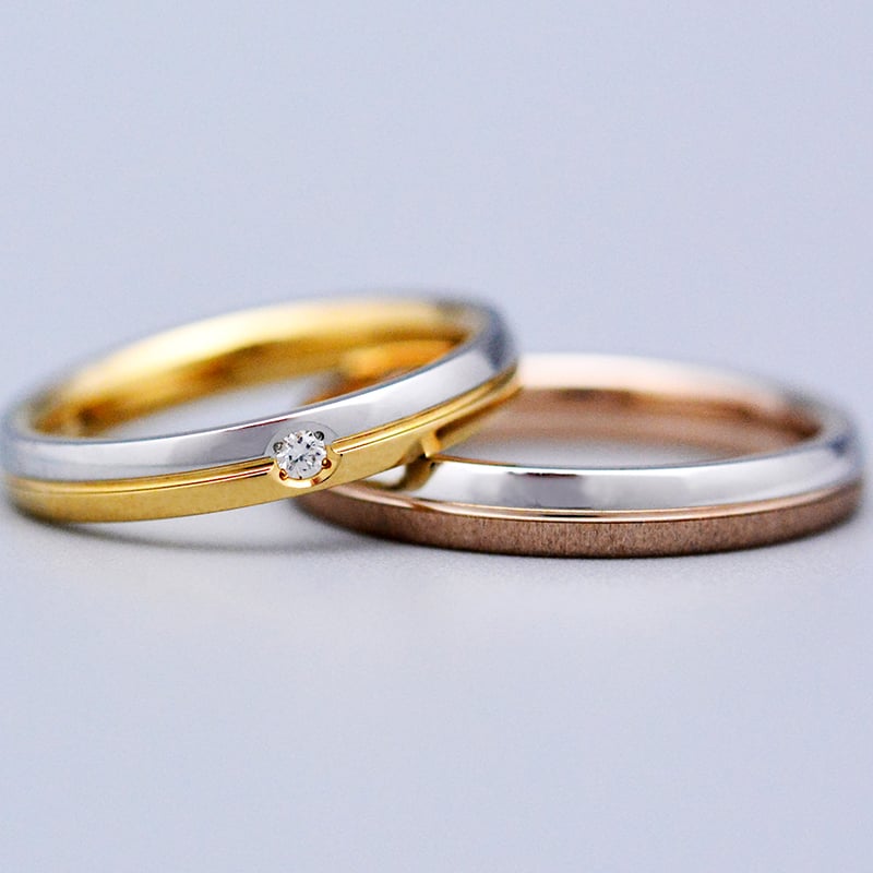 Pt950 × K18PG / K18YG】コンビKOUMARU ストレートマリッジリング〈