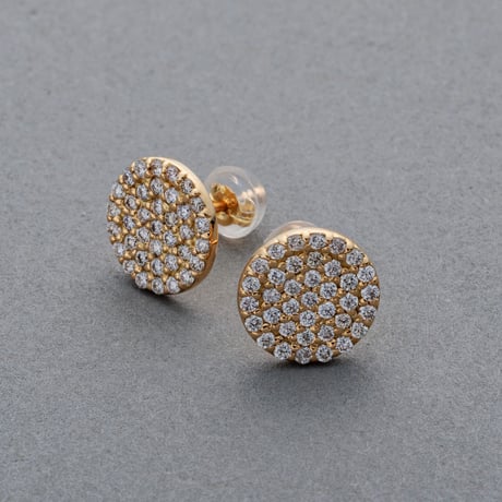 【K18YG】ラウンドパヴェ ダイヤモンドピアス〈10mm〉