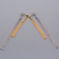 【K18YG / Pt900】コンビカラー ダブルタッセル チェーンピアス