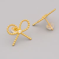 【K18YG】ゴールドボール リボンダイヤモンドピアス
