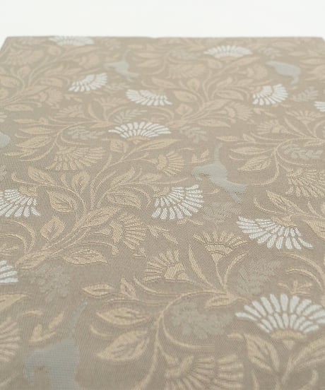 【新品】 【八寸名古屋帯】 【お仕立済み】全通柄 松葉仕立て モカ 草花文様 ポリエステル カジュアル 送料無料！【商品番号】90100067