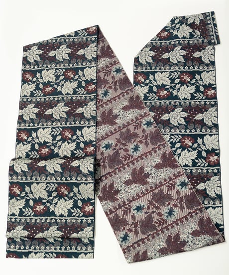 【新品】 【八寸名古屋帯】 【お仕立済み】全通柄 松葉仕立て ダークグリーン 草花文様 ポリエステル カジュアル 送料無料！【商品番号】90100070
