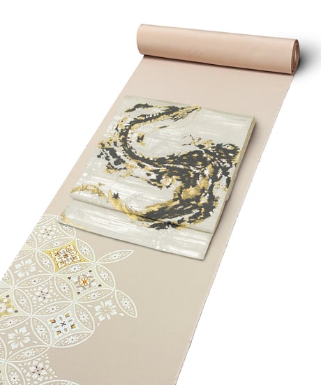 【新品】 【袋帯】 【お仕立済み】六通柄 オフホワイト 龍 証紙付 西陣織 カジュアル 送料無料！【商品番号】90100093