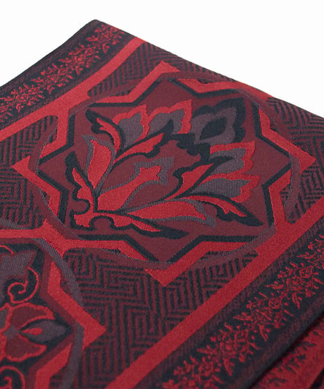 【新品】 【八寸名古屋帯】 【お仕立済み】全通柄 松葉仕立て 赤×黒 花紋 ポリエステル カジュアル 送料無料！【商品番号】90100071