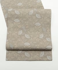 【新品】 【八寸名古屋帯】 【お仕立済み】全通柄 松葉仕立て モカ 草花文様 ポリエステル カジュアル 送料無料！【商品番号】90100067