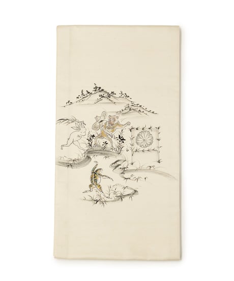【新品】 【袋帯】 【お仕立済み】お太鼓柄 生成色 染め 鳥獣人物戯画 カジュアル 送料無料！【商品番号】90100091