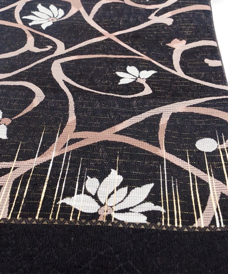 【新品】 【袋帯】 【お仕立済み】お太鼓柄 花唐草 こげ茶 西陣織 有栖川織物謹製 証紙付 セミフォーマル 送料無料！【商品番号】90100050