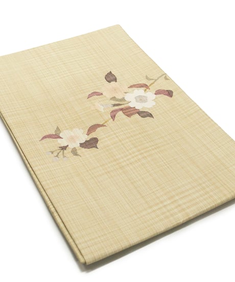 【新品】 【九寸名古屋帯】 【お仕立済み】お太鼓柄 名古屋仕立て 桜 砂色 すくい織 おび工房謹製 カジュアル 送料無料！【商品番号】90100106