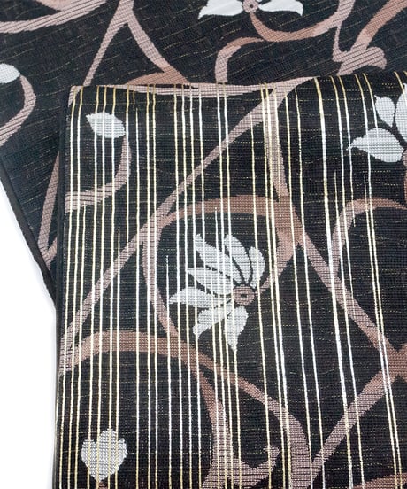 【新品】 【袋帯】 【お仕立済み】お太鼓柄 花唐草 こげ茶 西陣織 有栖川織物謹製 証紙付 セミフォーマル 送料無料！【商品番号】90100050