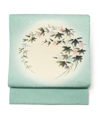 【新品】 【九寸名古屋帯】 【お仕立済み】染め帯 お太鼓柄 名古屋仕立て 竹 青竹色 ぼかし おび工房謹製 カジュアル 送料無料！【商品番号】90100105