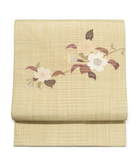 【新品】 【九寸名古屋帯】 【お仕立済み】お太鼓柄 名古屋仕立て 桜 砂色 すくい織 おび工房謹製 カジュアル 送料無料！【商品番号】90100106