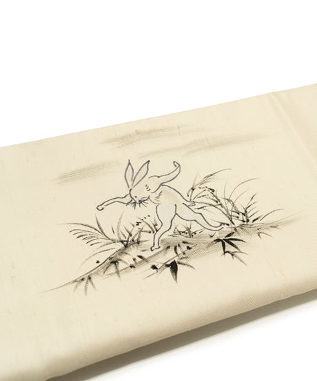 【新品】 【袋帯】 【お仕立済み】お太鼓柄 生成色 染め 鳥獣人物戯画 カジュアル 送料無料！【商品番号】90100091