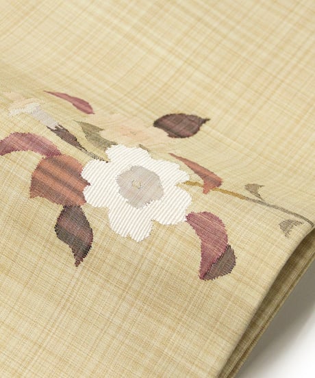 【新品】 【九寸名古屋帯】 【お仕立済み】お太鼓柄 名古屋仕立て 桜 砂色 すくい織 おび工房謹製 カジュアル 送料無料！【商品番号】90100106
