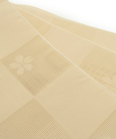 【新品】 【八寸名古屋帯】 【お仕立済み】全通柄 ベージュ 市松文様 ポリエステル カジュアル 送料無料！【商品番号】90100002